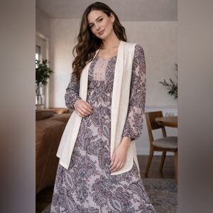 Paisley Print Dress with Cream Vest